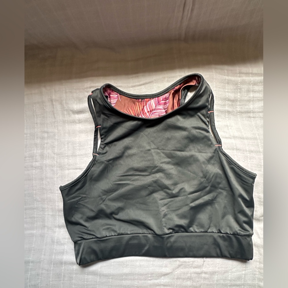Maaji Black sport bra, reversible with Pink Floral